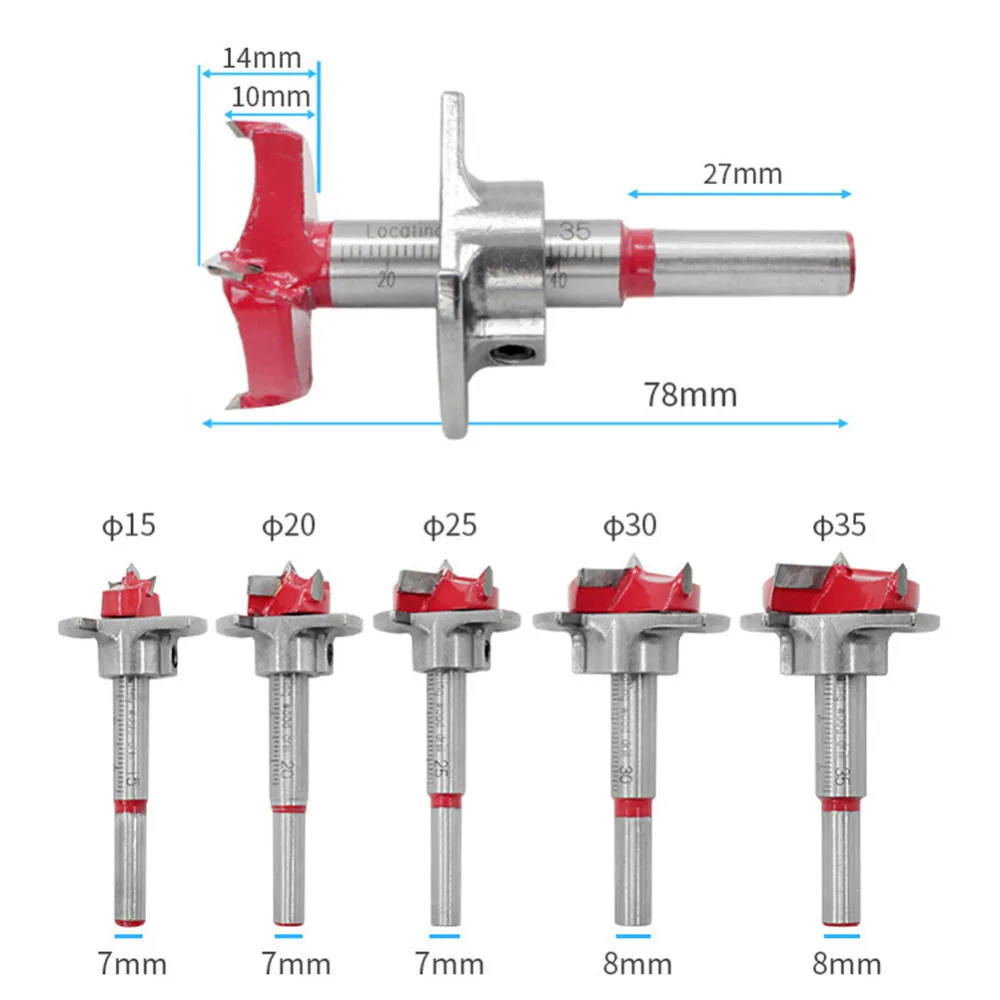 Forstner Wood Drill Bit Self Centering Hole 15, 20, 25, 30, 35mm Wood Cutter Hex Wrench Woodworking Hole Saw with Wooden Box
