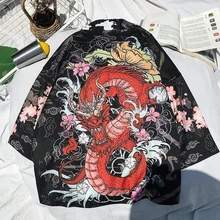 Мужской японский кардиган кимоно в стиле хип-хоп Haori традиционная Повседневная рубашка Yukata женский японский короткий Халат Свободный Kimomo