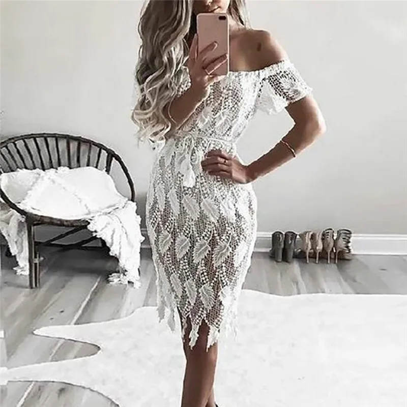 

Women Summer Autumn Dress Fashion Off the Shoulder Sexy Slim Feather Print Hollow Shoulder Lace Party Dress Sundress With Belt