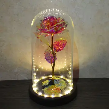 

Red Rose gift In Glass Dome Wooden Base For Decorate Valentine's Day Gifts Christmas LED Rose Lamps Flower Beauty And The Beast