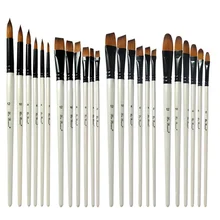 6 pçs pincéis de pintura do artista conjunto profissional redondo plano angular filbert cabelo náilon madeira branco lidar com pintura escova para aquarela