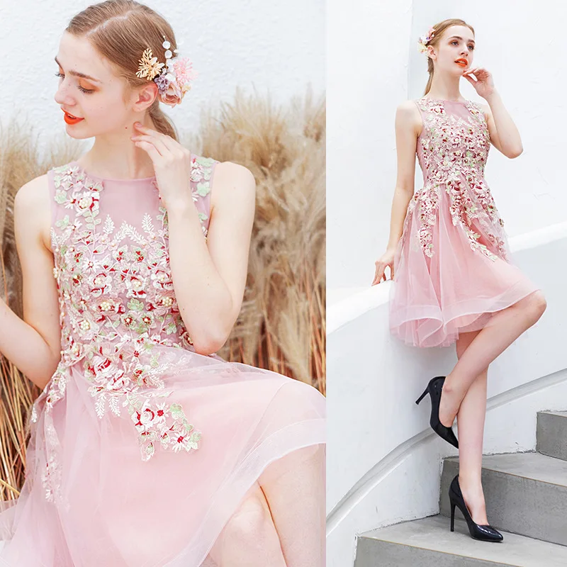 

Women Dress Lace Summer Dress Embroidery Mini Short Gown Party Birthday Cute Elegant Casual Student Pink Dres XS-XXXL A278