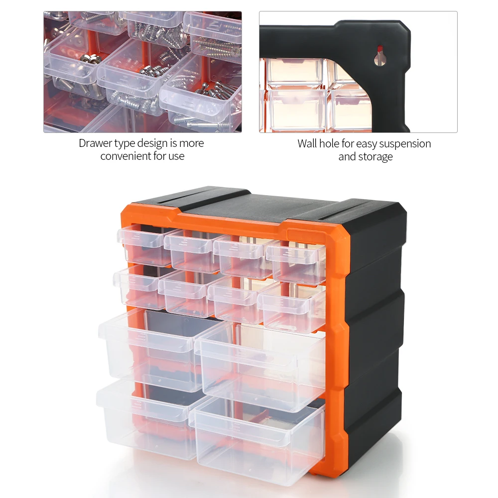 Drawer Plastic Parts Hardware Organizer Storage Box Tools Components Container Accessories Storage Case with 12 Dividers Grids