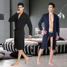 Человек Весна Лето модал тонкий халат из чистого хлопка с длинными рукавами однотонная Домашняя одежда халат