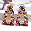 Wholesale ZA New Long Metal Hollowed-out Hanging Colorful Crystals Dangle Drop Earrings Fine Jewelry Accessories For Women ► Photo 3/6