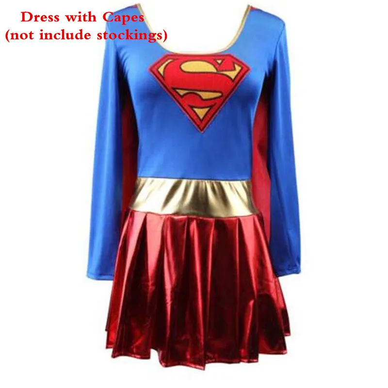 Dress with Capes Суперженщины платье Супермен косплей костюмы для взрослых и девочек Хэллоуин супер девушка костюм ободок для волос в стиле Чудо-Женщина Супергерой супер герой - Цвет: Dress with Capes