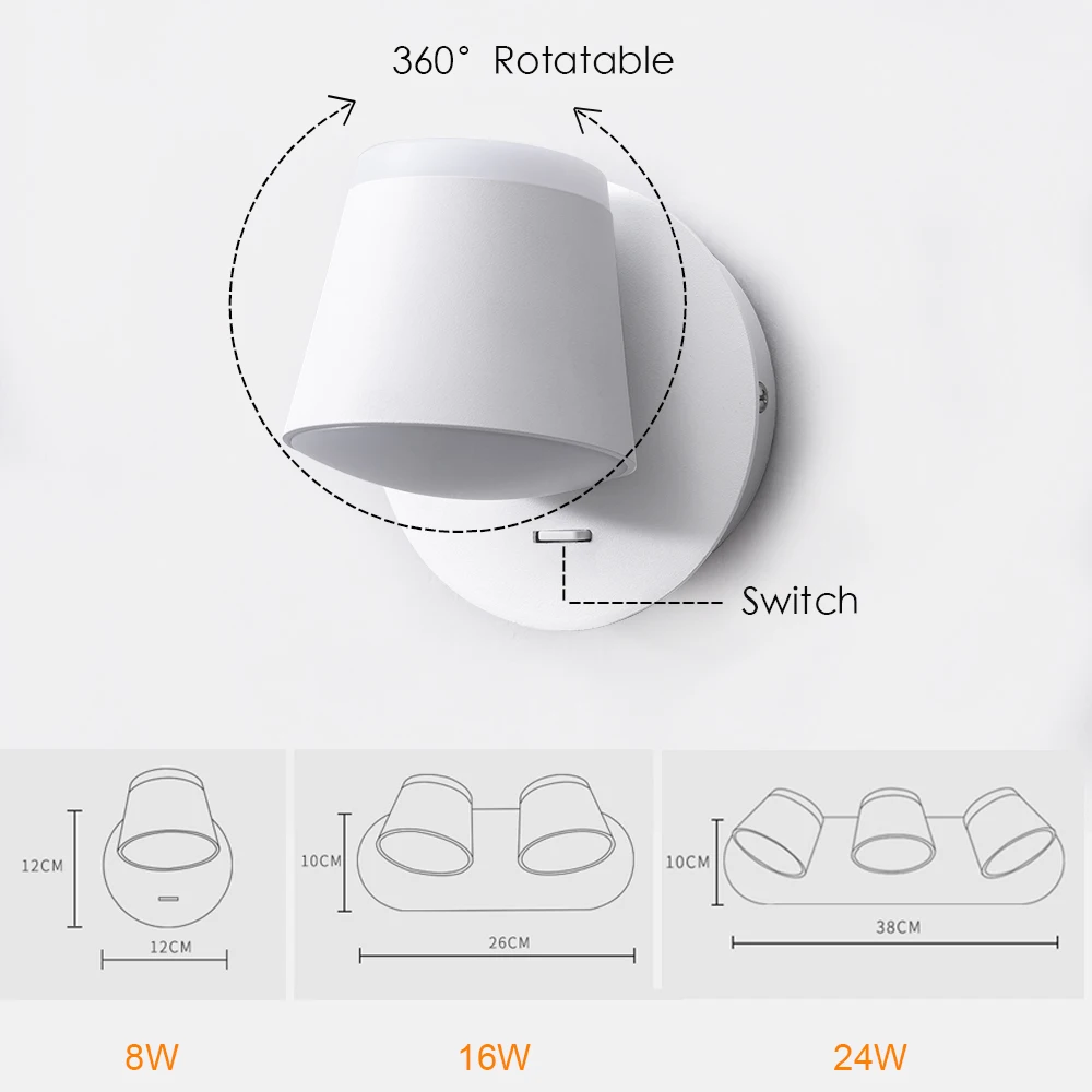 360 градусов регулируемый светодиодный настенный светильник прикроватный настенный светильник для гостиной настенный светильник современный настенный светильник-бра для гостиницы