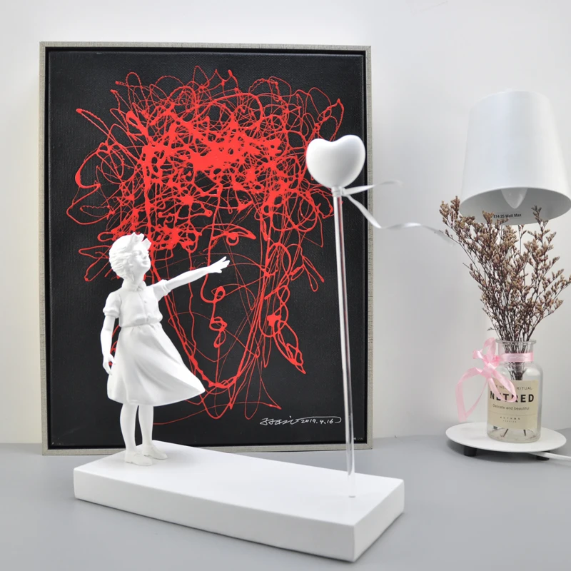 Details about   Home Decor Office Work DeskTable Modern Art Flying Banksy Balloon Girl Statue*** 