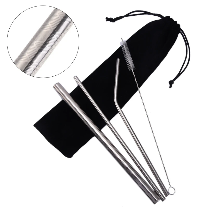 A Reusable Drinking Straw Metal Stainless Steel Straw With Cleaner Brush For Home Party Barware Bar Accessories - Цвет: A