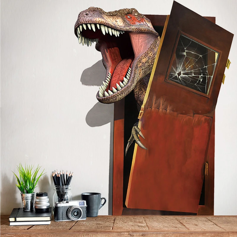 Dinosaurio rompe la puerta pegatina de pared 3D creativa sala de estar  dormitorio decoración papel tapiz calcomanías decoración de habitaciones de  niños pegatinas|Adhesivos para pared| - AliExpress