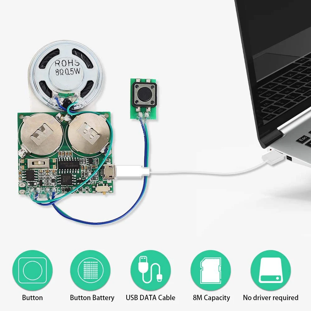 Sound Recordable Module DIY Audio Music Voice Player Button Controlled Board 8M USB Sound Chip with Speaker Greeting Card