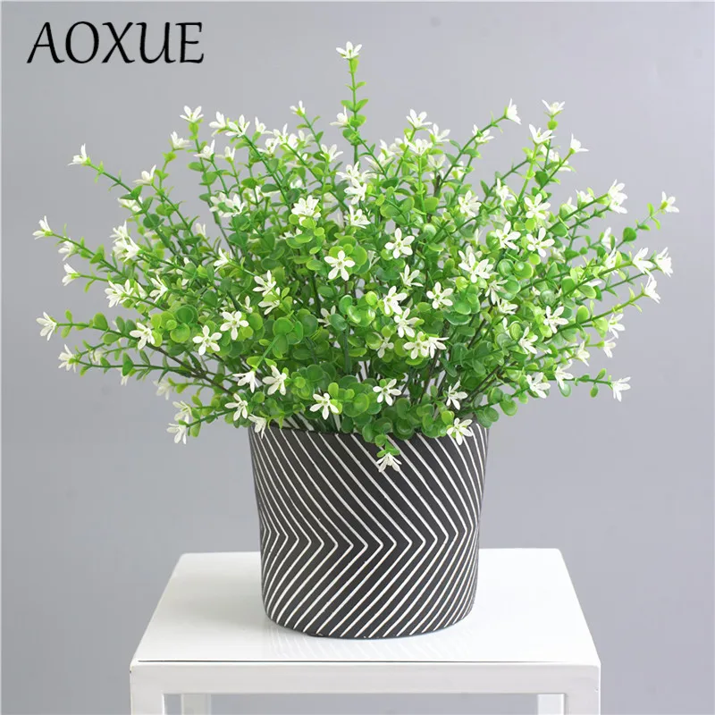 Simulation 7 branches eucalyptus leaves fake grass bouquet potted ornaments design green plants interior decoration small flower | Дом и сад