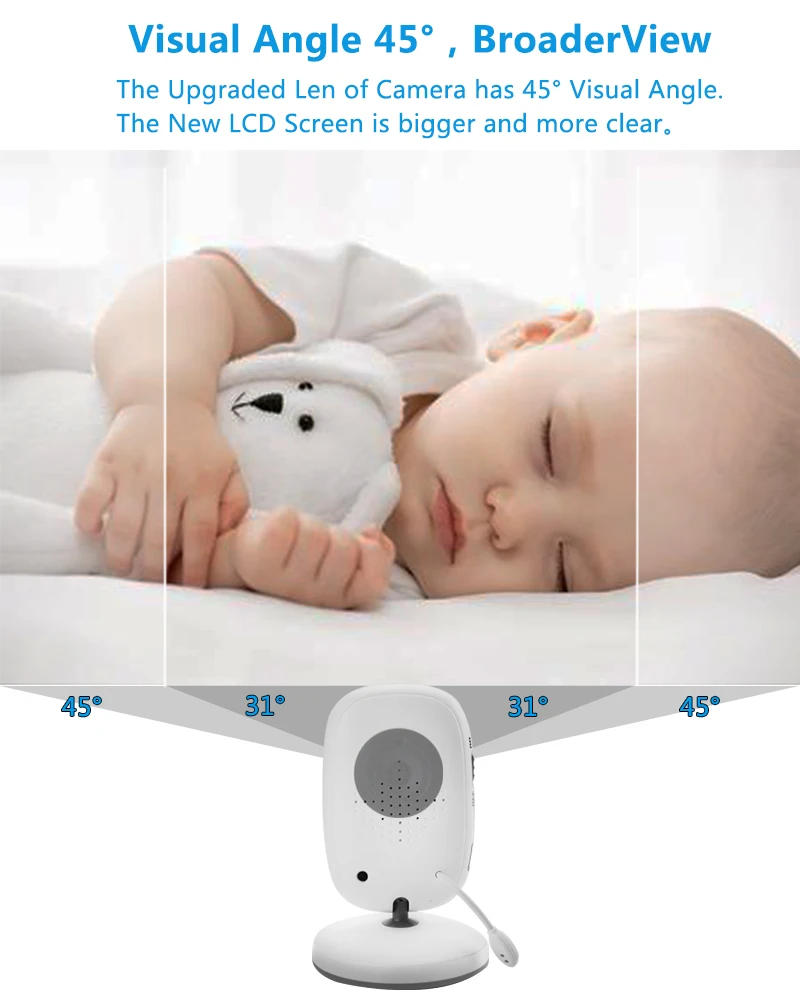  VB603 Digital Wireless Baby Monitor Two-Way Intercom Temperature Display Lullaby With 3.2 Inch LCD 