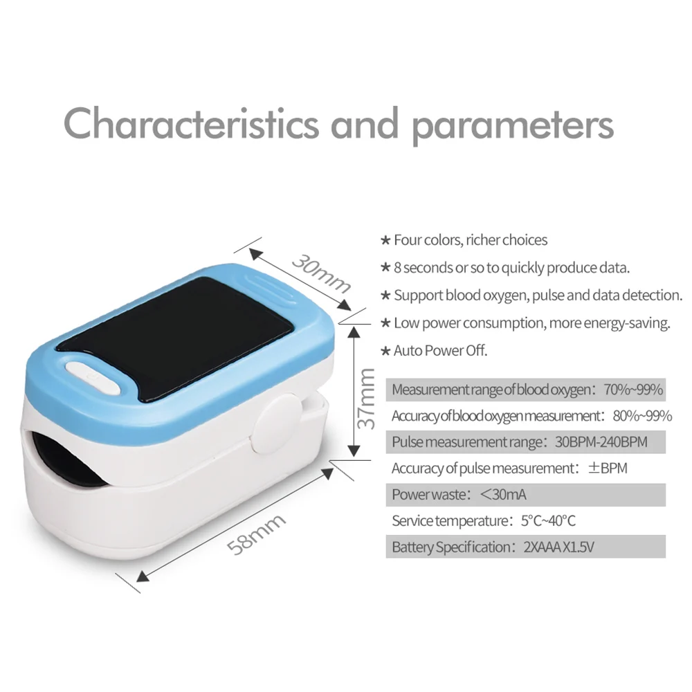 Protable Finger Oximeter LED Pulse Oximeter Medical Equipment SPO2 Apparatus Saturation Meter Home Heart Rate Monitor