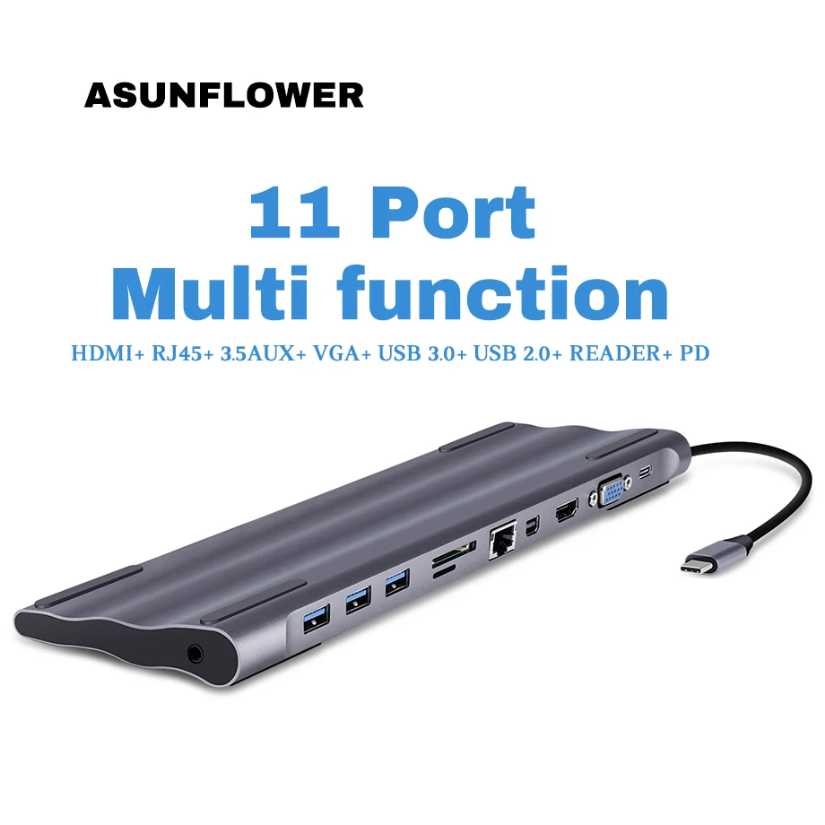 

11 IN 1 USB C Dock For MacBook Pro Type C To Multi USB 3.0 Port HDMI Mini DP VGA Adpater 1000M RJ45 3.5 AUX Jack USB C HUB Dock