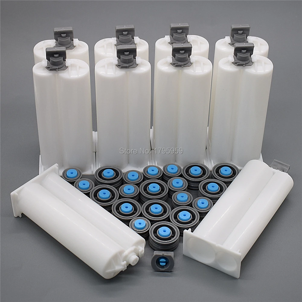 

10pcs 50ml Cartridge 1:2 Empty Dual-Barrel AB Mixer Tube with Sealing Pistons Set for 1:2 Adhesives Dispenser 50ml AB Glue Gun
