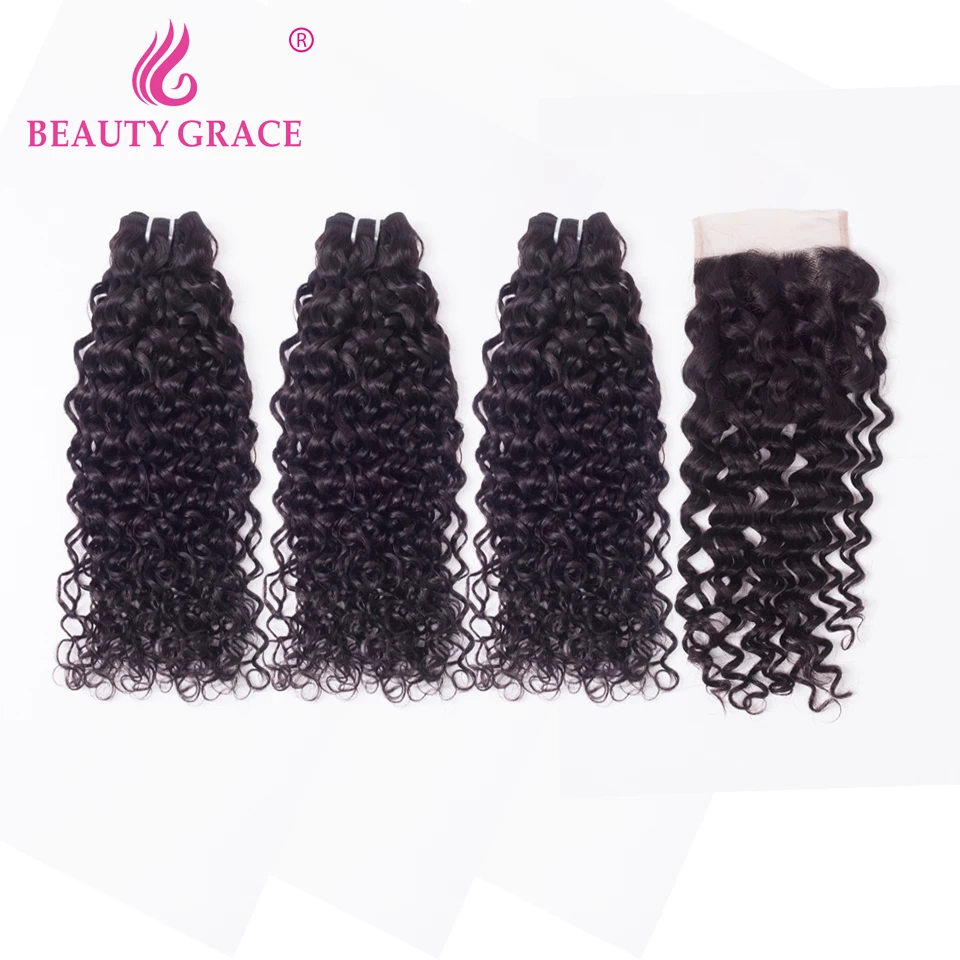 

Water Wave Bundles With Closure 8-26 Inch Brazilian Hair Weave Bundles With Closure Remy Human Hair 3 Bundles With Closure