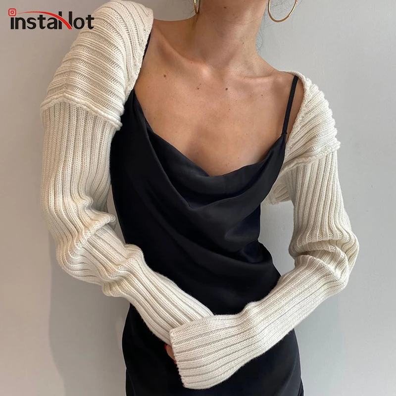 

InstaHot Knitted Cardigans Women Full Sleeve Crop Sweater Autumn Elegant 2020 Fashion Sexy Streetwear Outerwear Female Sweater