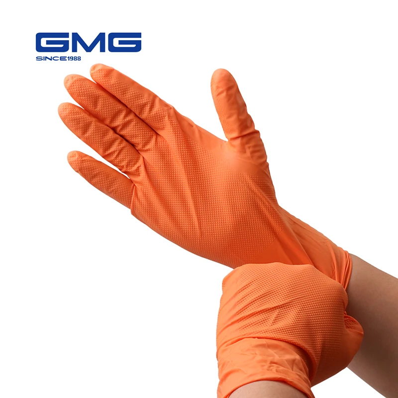 Gants en Nitrile Orange noir, durables avec motif de diamant, gants  robustes mécaniques, étanches à l'huile, en vinyle - AliExpress