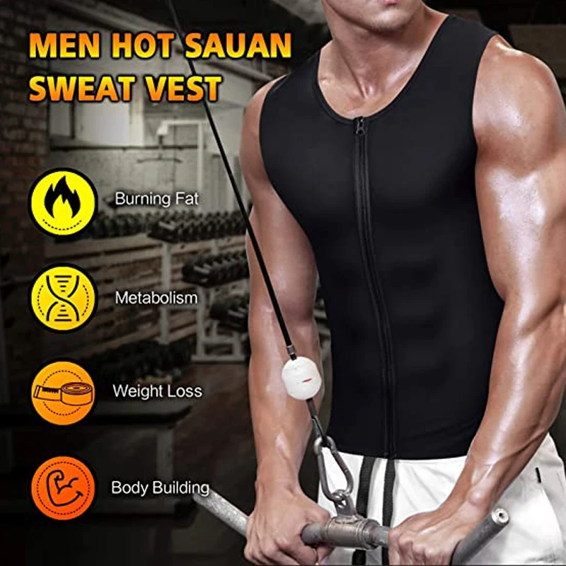 Men Sweat Sauna Suit Heat Trapping Polymer Vest Body Shaper Pullover