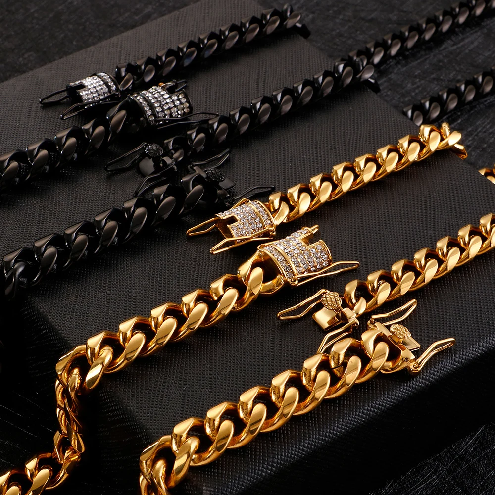10/13 мм толщиной Для мужчин Майами бордюр кубинская цепь браслет черный Нержавеющая сталь браслет в стиле "хип-хоп" Для мужчин s Для женщин "металлик" Браслеты ювелирные изделия