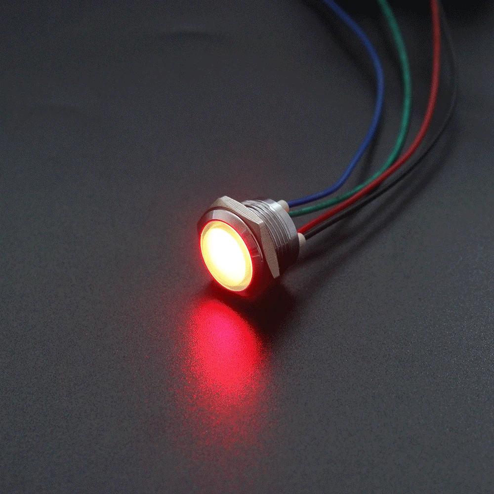 Description Picture 5 of item3V 6V 12V 24V 12mm 16mm 19mm 22mm Waterproof Metal Spherical Round indicator Signal lamp LIGHT with wire 3 LED color Custom