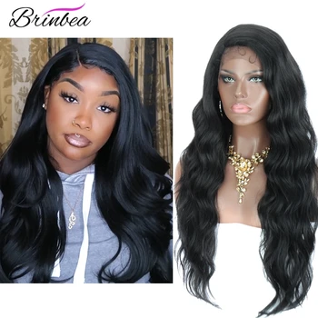 

Brinbea Synthetic Lace Front Wig for Women Black Body Wave Wig Heat Resistant Kanekalon Fiber Hair Wigs with Baby Hair Side Part