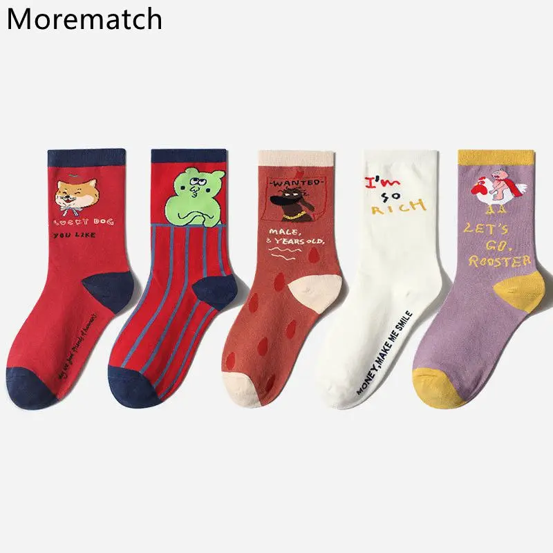 Morematch/Новинка года; Хлопковые женские носки; сезон осень-зима; модные носки с героями мультфильмов; забавные теплые носки средней длины; размеры 5,5-9,5