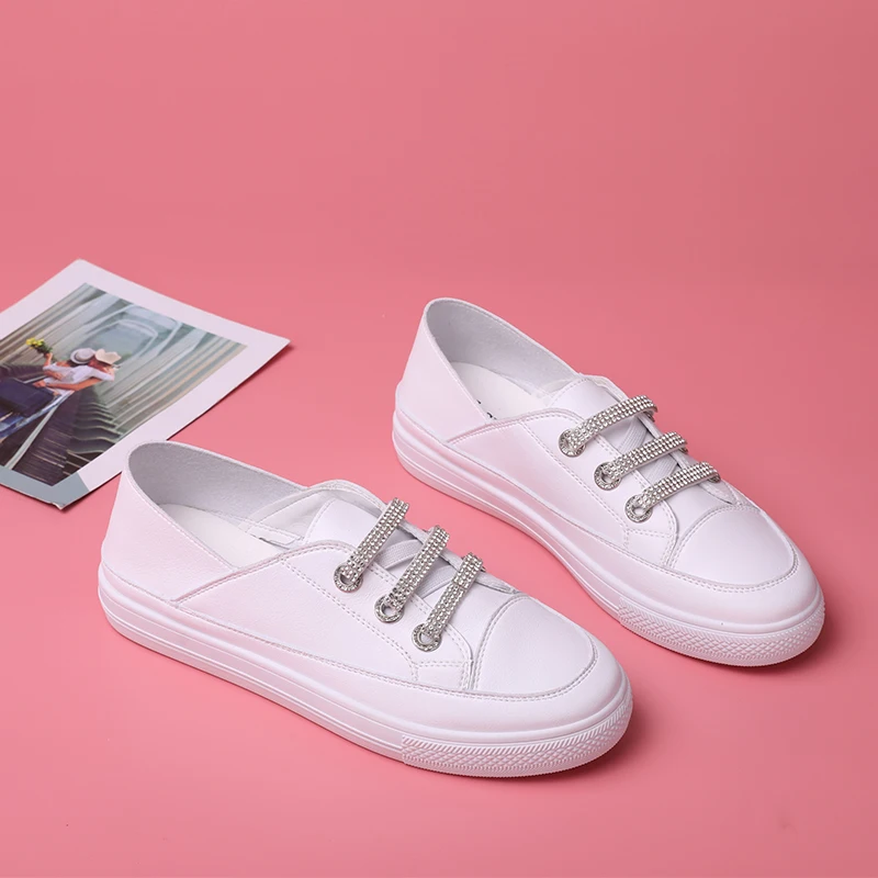 

2020 white shoes woman sneakers leather shoes lace up classic flat shoes woman casual shoes big size Mujer Chaussure W33-10