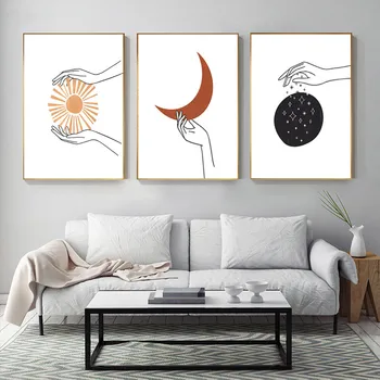 

Nordic Style Line Drawing Posters and Prints Celestial Line Wall Art Sun Moon Stars Wall Pictures for Living Room Home Decor