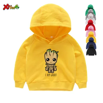

2019 Children New Casual White Hoodies Clothes for Baby Groot Print Hoodies Boy Girls Hoodies Kids Hoodies Sweatshirts 2T-8T