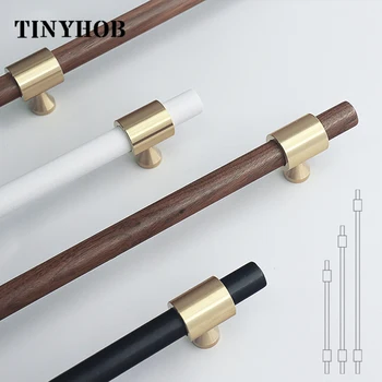 

Length 10.43''-20.47''Walnut Cabinet Handles White T Bar Kitchen Cupboard Pull Brass Drawer Knob Long Handles for Furniture Door