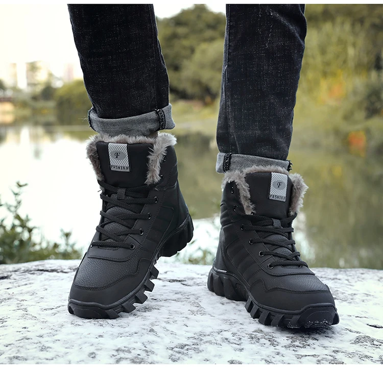 Брендовые классические мужские зимние ботинки очень теплые мужские ботильоны на меху Водонепроницаемая Нескользящая походная обувь Мужская Уличная обувь Большие размеры