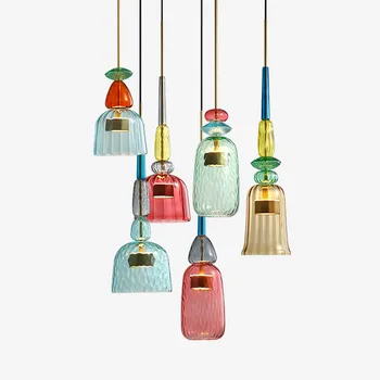 

Nordic Color Glass Pendent Lamp Restaurant Dining Room Cafe Shop Pendent Lights Creative Hotel Project Deco LED Glass Lighting