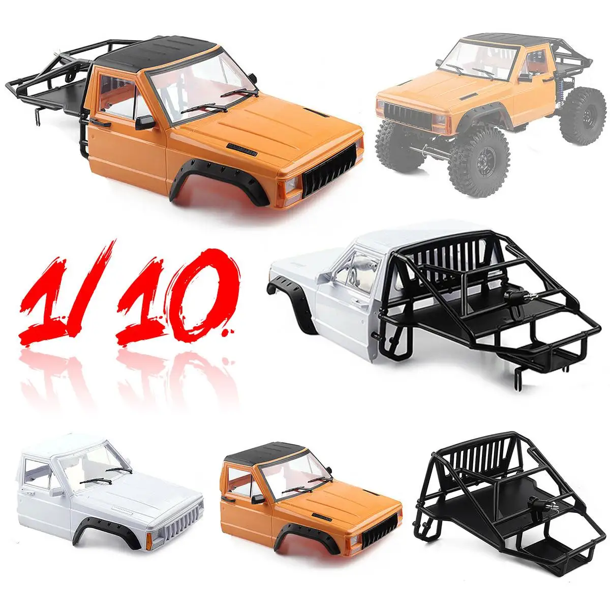

NEW RC Car Body Cab & Back-Half Cage for 1/10 RC Crawler TRX4 SCX10 90046 Redcat GEN 8 Scout II For Cherokee