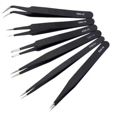 1, 6 штук в партии, анти-статическое ОУР Нержавеющая сталь Пинцет коробка с инструментами, инструменты для обслуживания Промышленных Высокой Точности Изогнутые Прямой пинцет Ремонт Инструменты