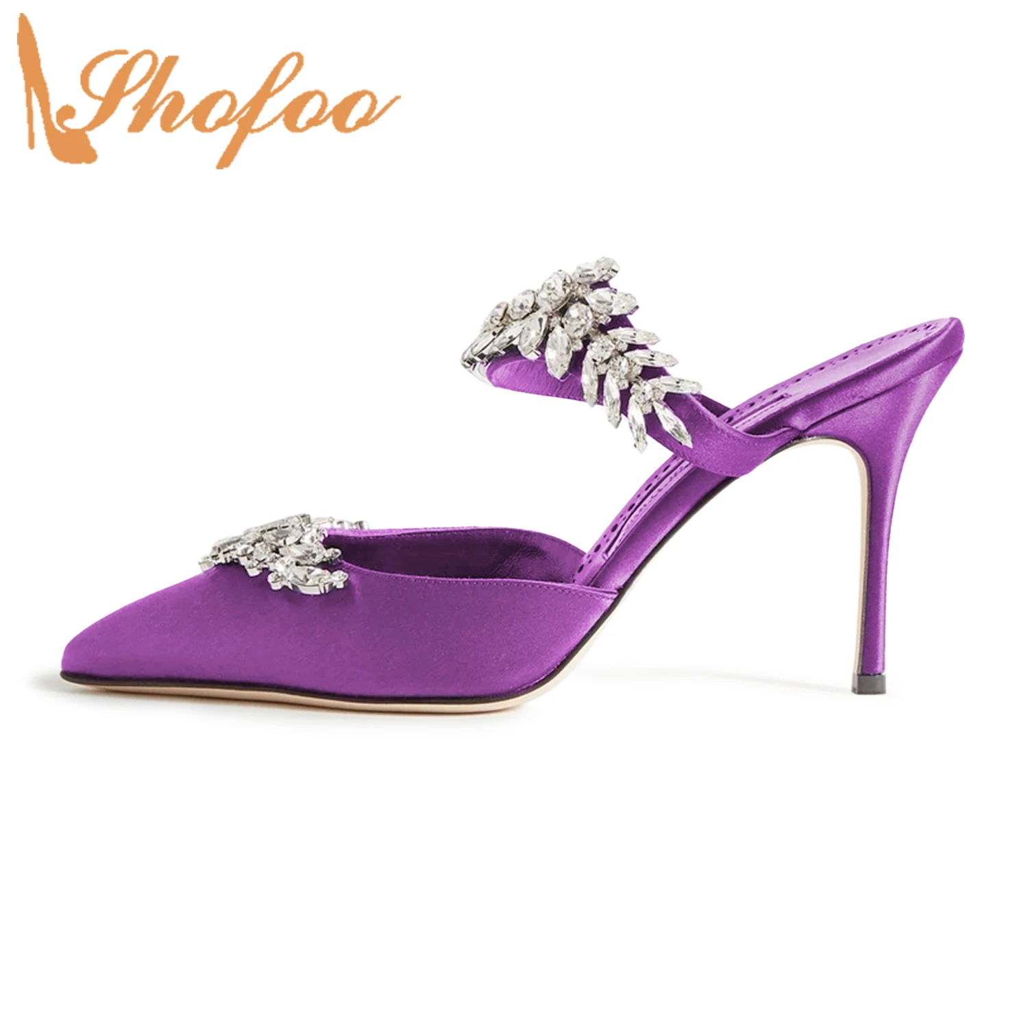 

Crystal High Thin Heels Elegant Women's Slippers Stiletto Pointed Toe Rhinestone Sandals Ladies Sexy Dress Shoes Big Size 40 41