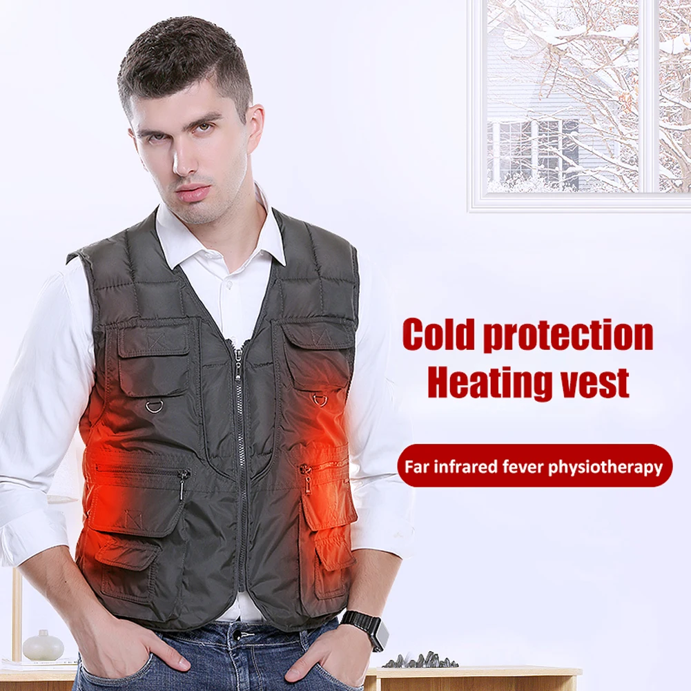 New Arrival Heating Thermal Solid Color Cotton Vest Korean Version Outdoor Sport Fishing Vest USB Jacket Clothes Winter