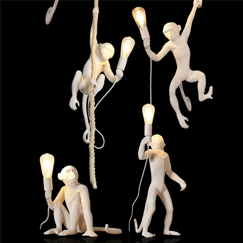 Modern Monkey Lamp Rope LED Pendant Lights Lighting Nordic Resin Decoration Hanging Lamp for Living Room Kitchen Fixture Lustre