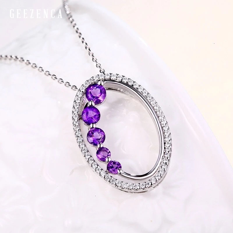 

925 Sterling Silver Natural Amethyst Pendant Japan Korea Trendy Pendants Fine Jewelry Women Female Gift Without Necklace