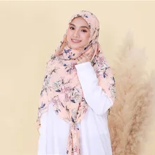 

Muslim Long Shawl Chiffon Hijab Scarf Flower Printing Malaysia Headscarf Turban Head wraps For Women Islamic Foulard Bandana