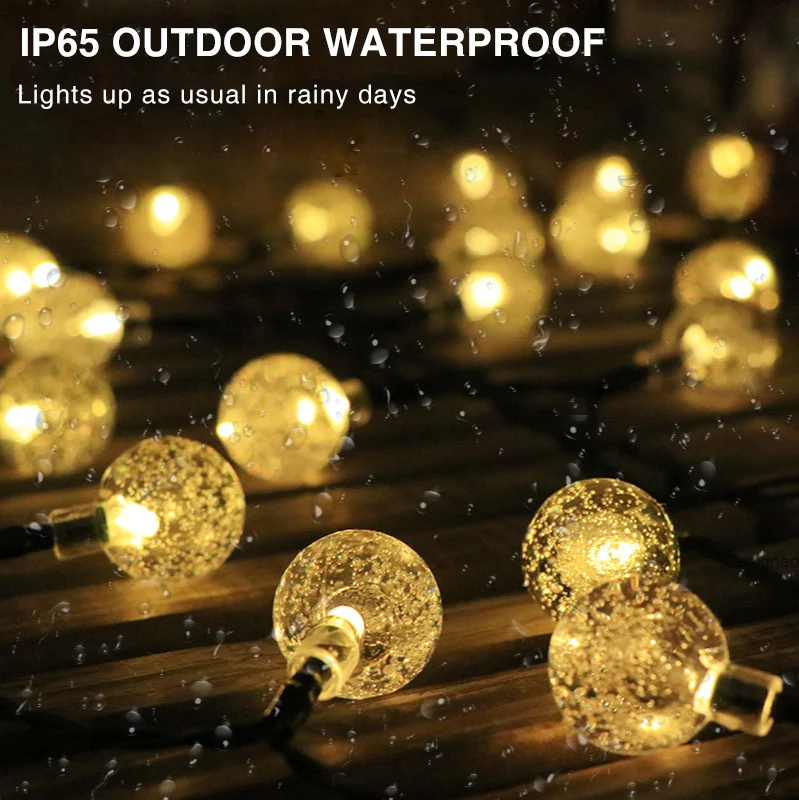 

Outdoor Waterproof Solar Crystal Bulb Light String New Year Christmas Decoration 20LED Smart Light Control Indoor Garden Lamps