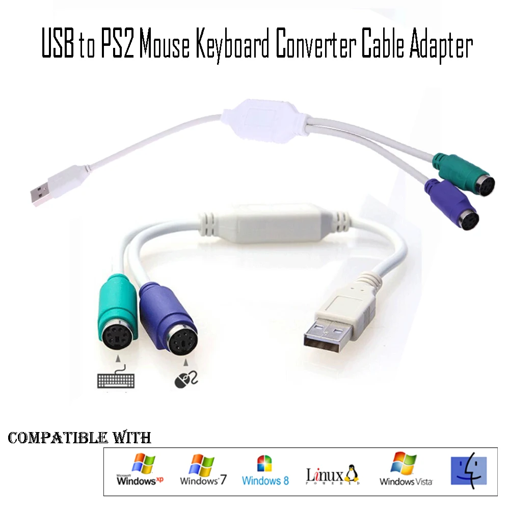 

1pcs USB to PS2 Mouse Keyboard Converter U-port to Round Port Cable Line Male To Female Cable Adapter