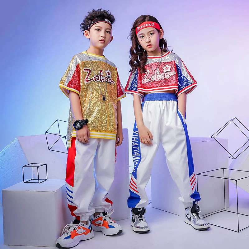 

Child Hip Hop Dance Costumes Fashion Personality Sequins Short Sleeves Kids Street Dancing Stage Outfit Jazz Clothing DNV12040