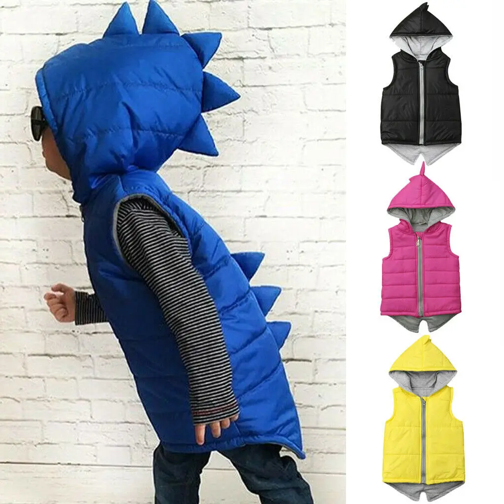 KMBANGI Kids Toddler Baby Boy Girl Dinosaur Vest Outwear Sleeveless Warm Hooded Jacket Waistcoat 