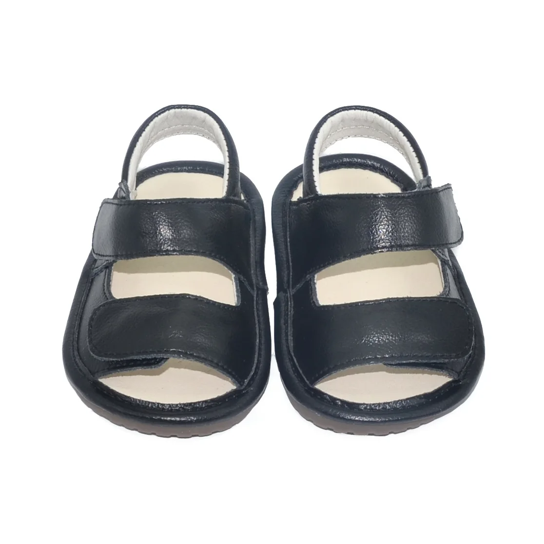 

2019 Summer Black And White with Pattern Double Velcro Non-slip Shoe Sole Adjustable Size Genuine Leather Baby Sandals