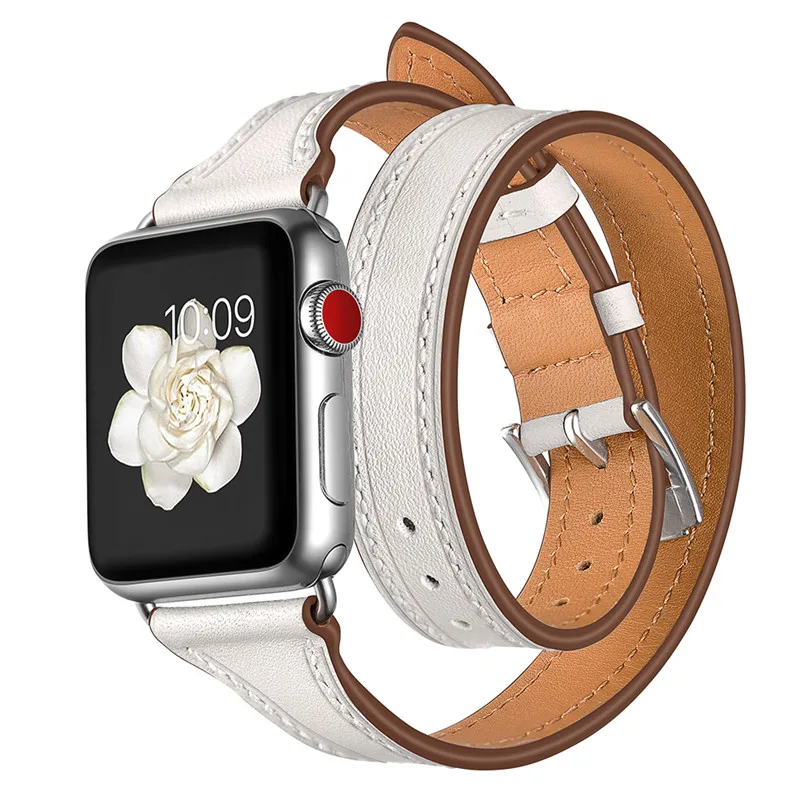 White 44 мм 40 мм ремешок из натуральной кожи для Apple Watch серии 5 4 3 2 1 двойной тур Браслет Кожаный ремешок Женский ремешок для часов 38 мм 42 мм - Цвет ремешка: White
