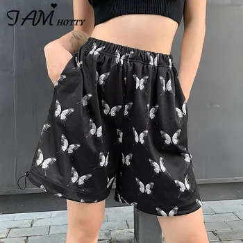 

IAMHOTTY Butterfly Print High Waist Loose Short Women Casual Vintage Gym Harajuku Biker Shorts Femme Korean Punk Clothes Summer