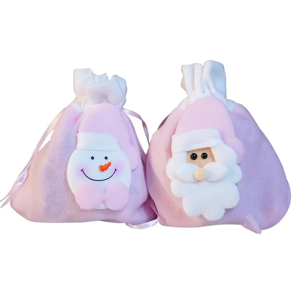 2pcs Christmas Gift Bags Santa Flannel Bags Drawstring Canvas Santa Bag Kids Candy Bag Pouch For Storing Christmas Presents - Цвет: 2pcs