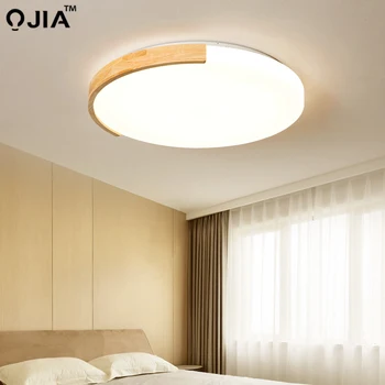 

Nordic Ceiling Lights Round Ceiling Mounted Wood Lamps For Bedroom living room Kitchen Luminaire dome lights Lamp remote control